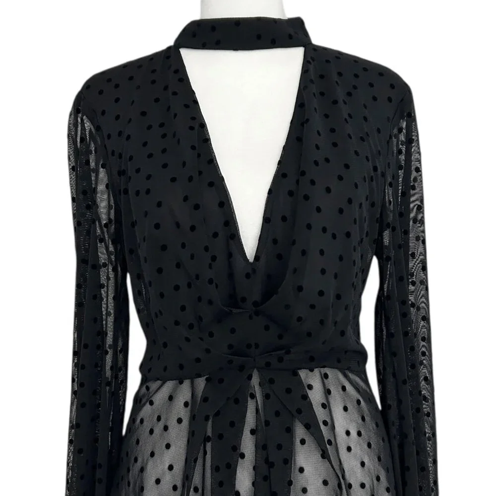 Nicholas Black Velvet Polka Dot Mesh Sheer Choker Blouse Top‎ (XS)